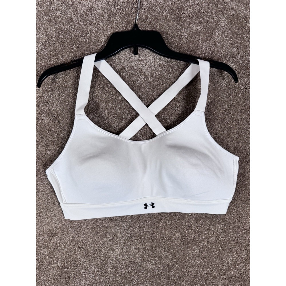 Women's Under Armour White Crossback‎ Compression Mid Impact Sports Bra